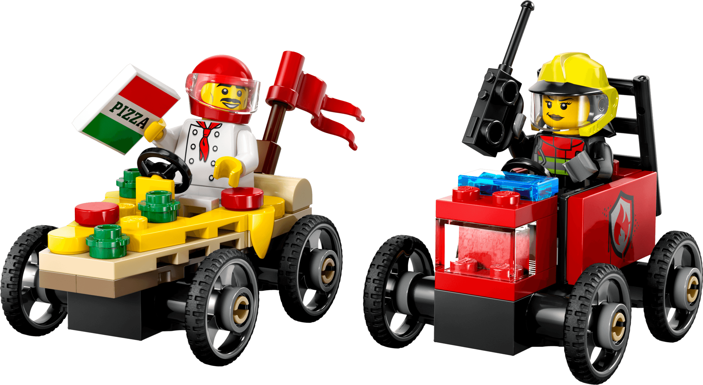 מארז מרוץ מכוניות: רכב פיצה מול כבאית